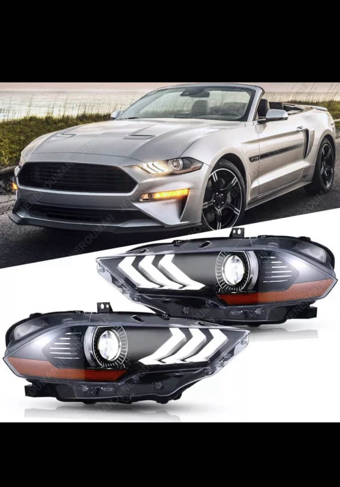 Pair of Headlights For 18-23 Ford Mustang Full LED Projector Headlamps DRL LH RH