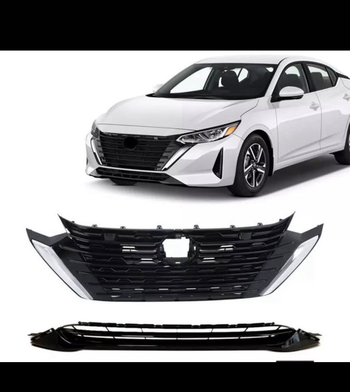 For Nissan Sentra S SV 2024-2025 Front Bumper Upper Grille & Lower Grille