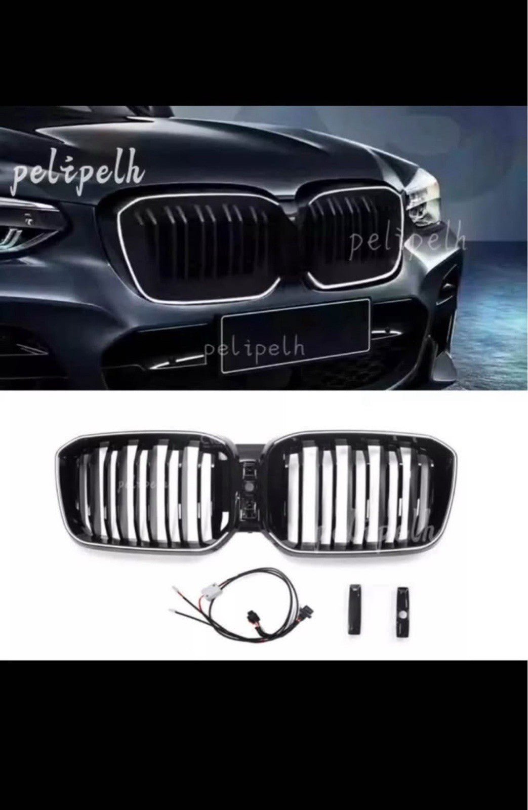 LED Gloss Black Double Slat Car Front Kidney Grill For BMW X3 X3M X4 X4M 22-2024