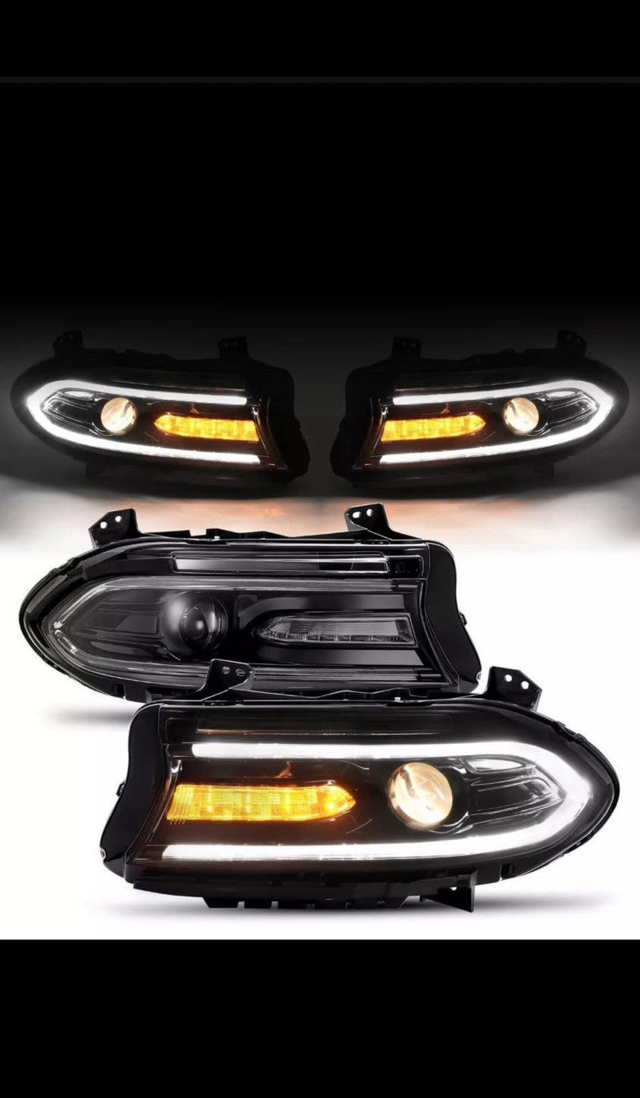 HECASA Halogen LED DRL Projector Headlights Lamps For 2015-2022 Dodge Charger