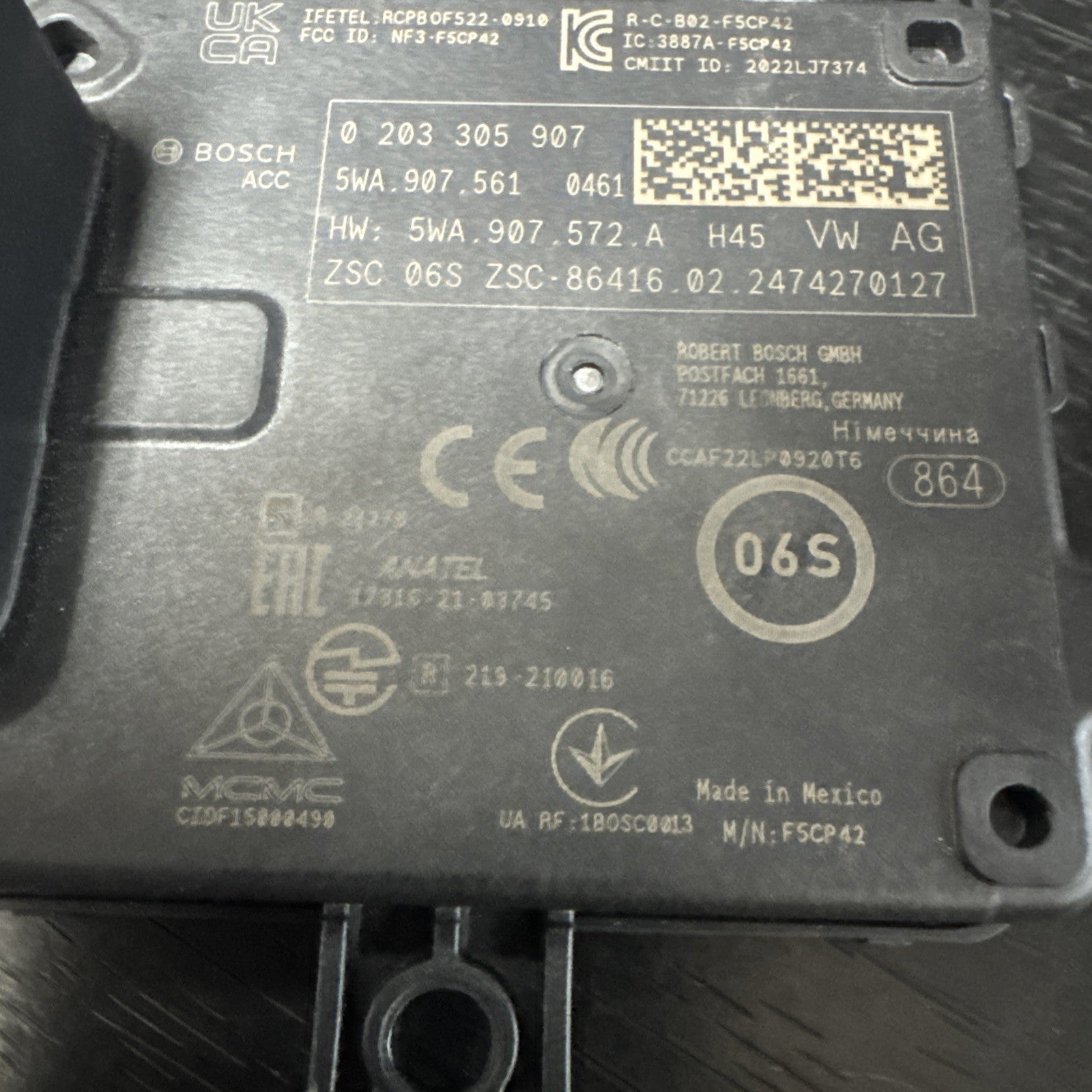 Audi Volkswagen Front Cruise Control Distance Sensor 5WA907561 OEM