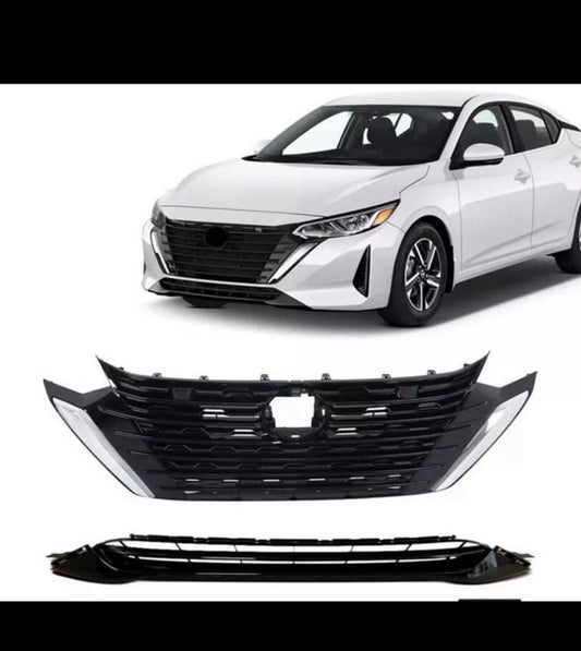 For Nissan Sentra S SV 2024-2025 Front Bumper Upper Grille & Lower Grille