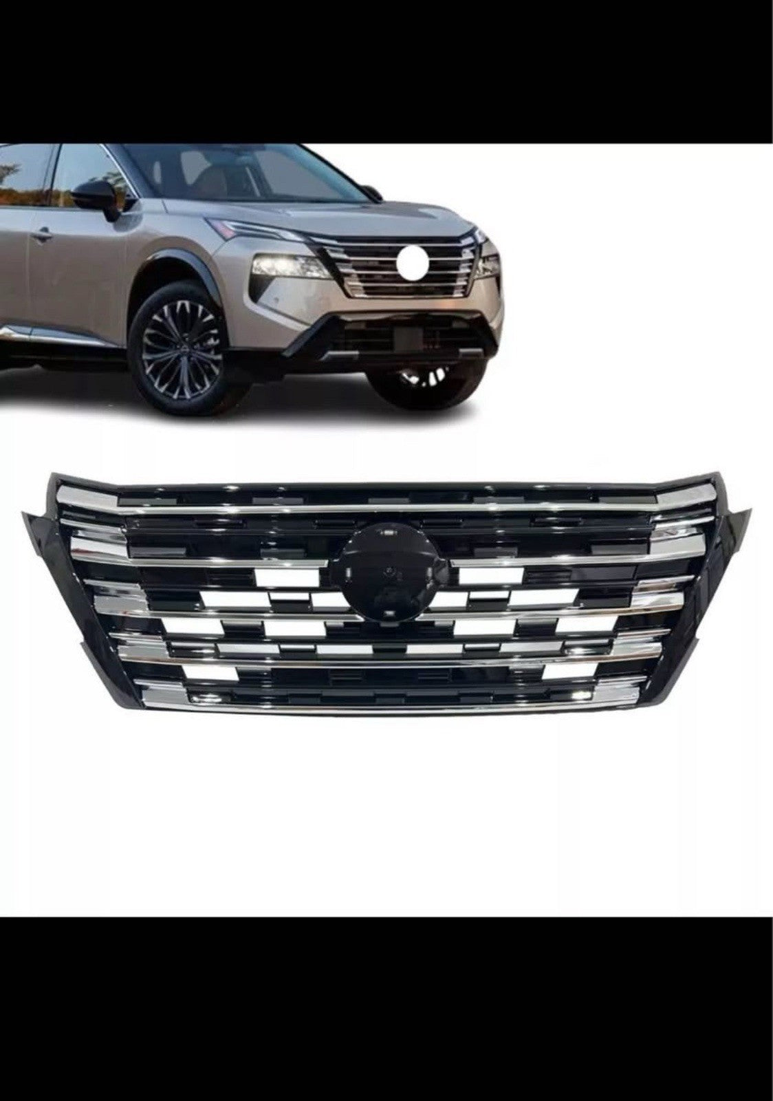 New Front Upper Grille Chrome W/OCamera Hole For 2024-2025 NissanRogue