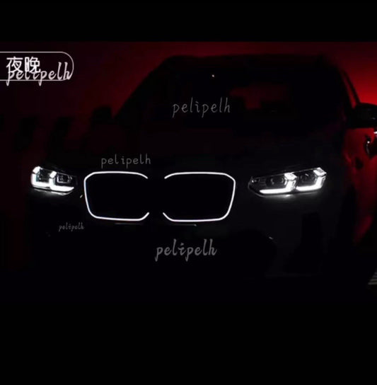 LED Gloss Black Double Slat Car Front Kidney Grill For BMW X3 X3M X4 X4M 22-2024