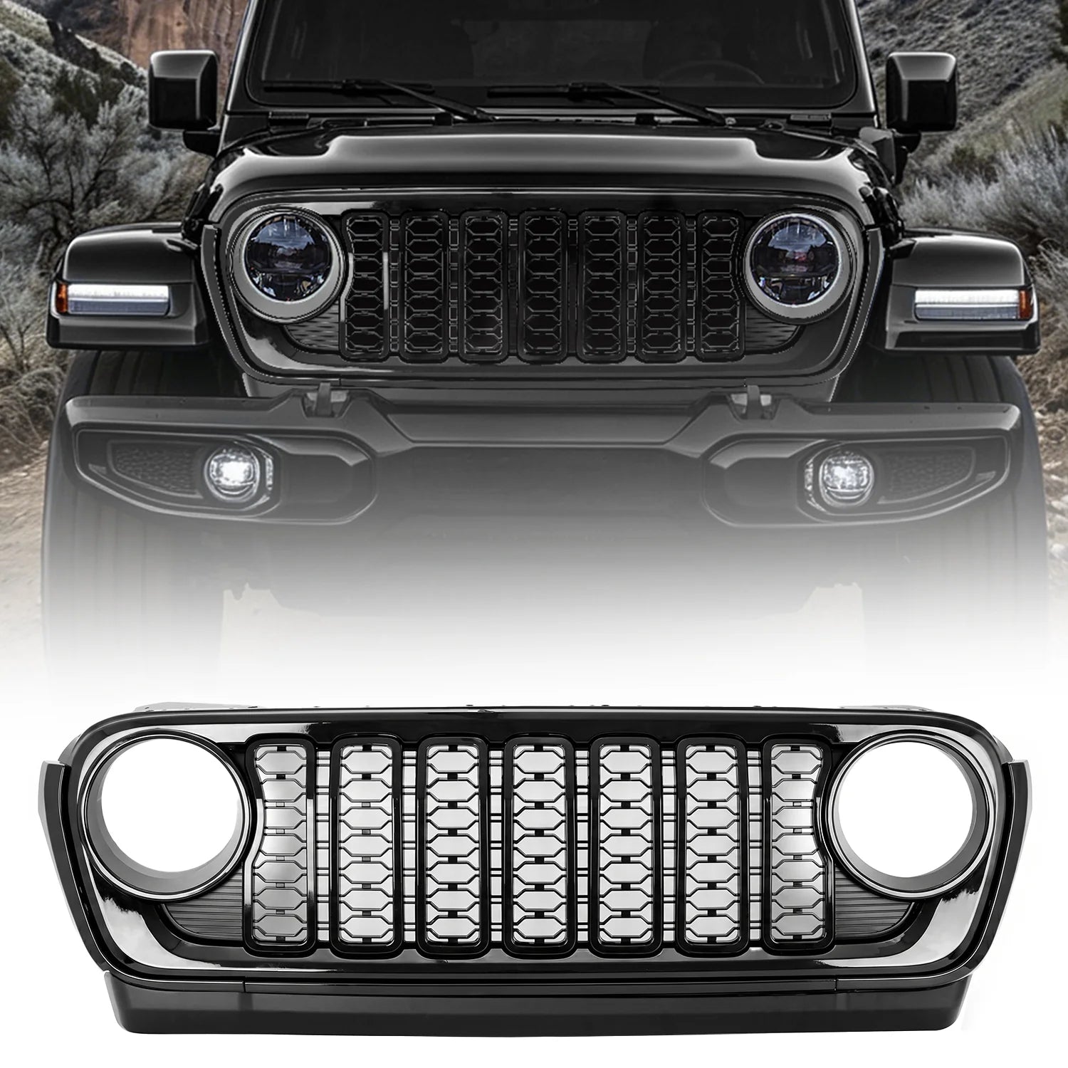 Jeep Wrangler JL 2018-2023 Front Grille 2026 Style Upgrade Gloss Black