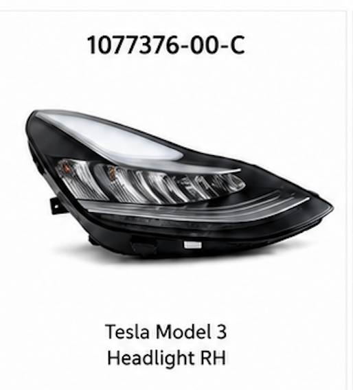 Tesla Model 3 Headlight RH Passenger Side Original 1077376-00-C