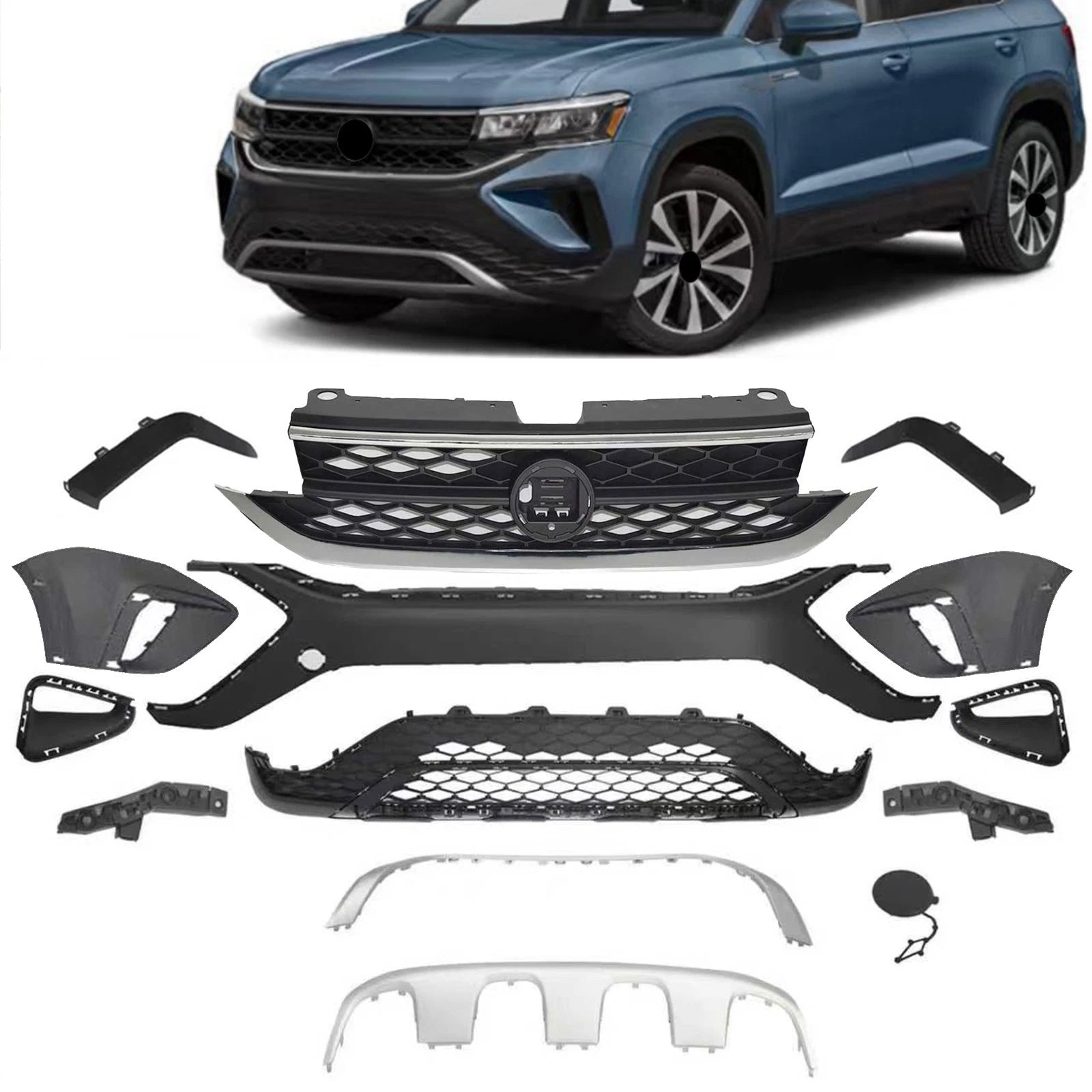 Volkswagen Taos Front Bumper Cover w/ Grille & Fog Light Covers (2022–2024)
